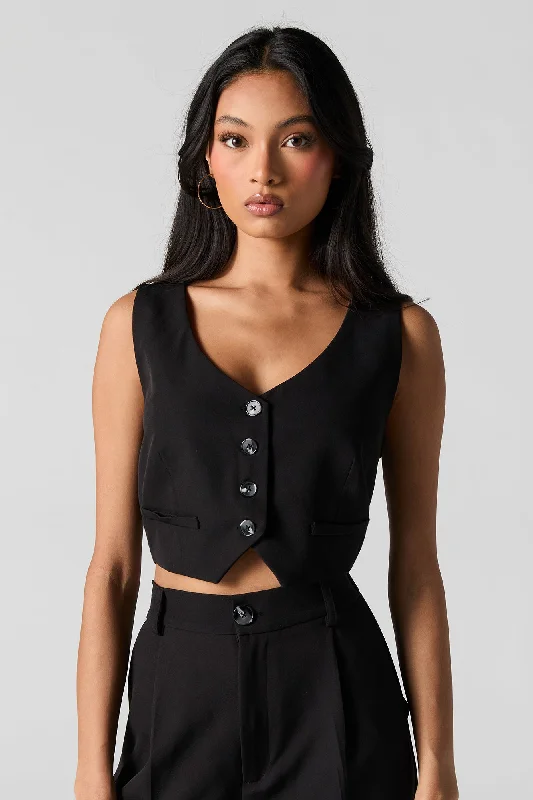 Cropped Welt Pocket Vest