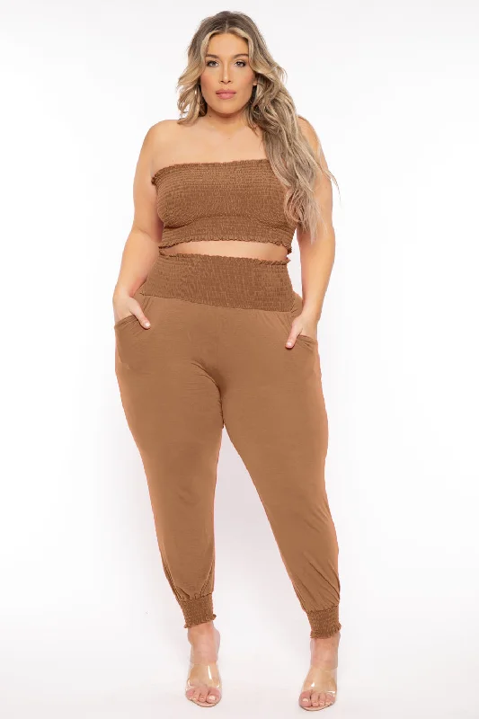 Plus Size Ginara Matching Jogger Set - Camel