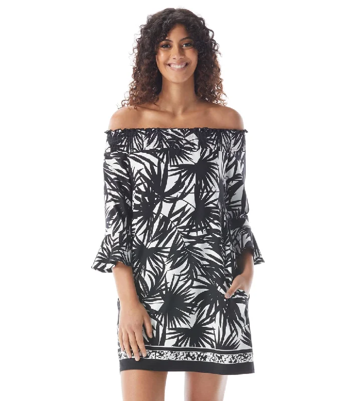 Beach House Seaside Palm Kelsea Off the Shoulder Bell Sleeve Dress Black