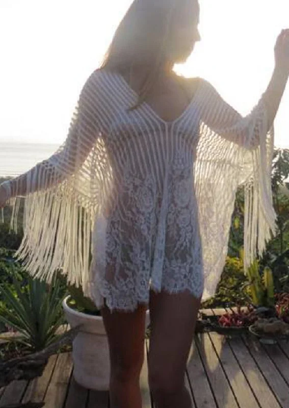 White Fringe Coverup