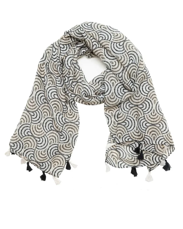 Light Weight Woven Black and White Rainbow Scarf