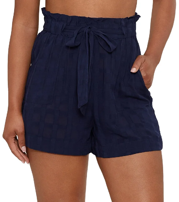 Polo Ralph Lauren Women's Woven Plaid Beachwear Tie Shorts Dark Navy