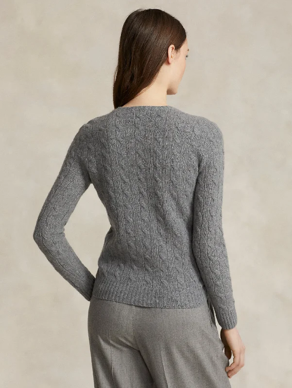 Maglia a Trecce in Misto Cashmere Grigio