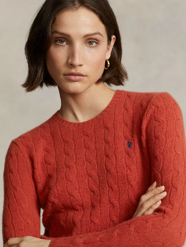 Maglia a Trecce in Misto Cashmere Rosso