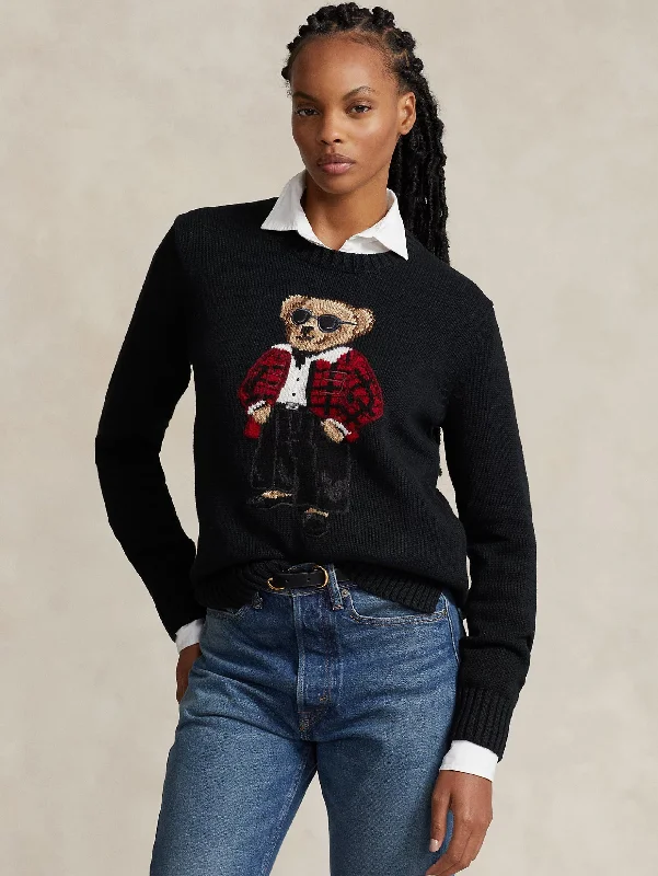 Maglia in Cotone Girocollo con Polo Bear Nero