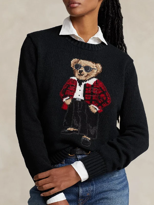 Maglia in Cotone Girocollo con Polo Bear Nero