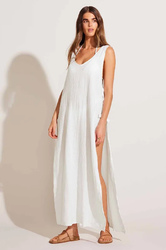 Riviera Dress - White Crinkle Linen