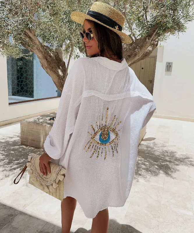 White Mystic Eye Oversize Shirt