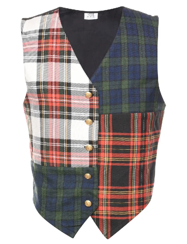 1990s Multi-Colour Tartan Waistcoat  - M