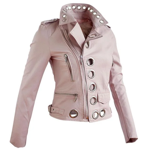 Aonibeier Women Locomotive Faux Leather Jacket