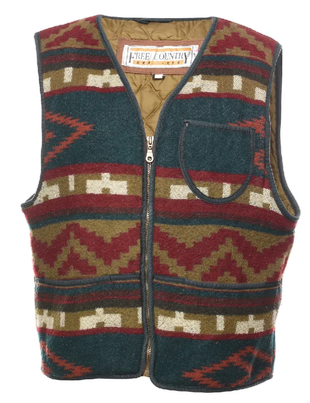 Aztec Print Multi-Colour Zip-Front Waistcoat - L