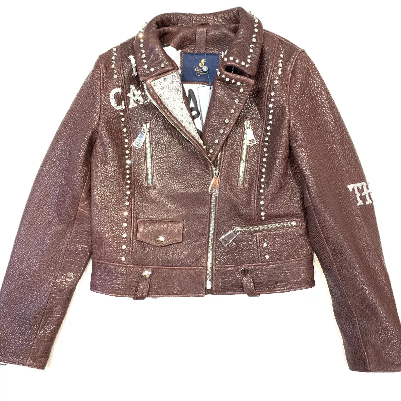 Barya NewYork Ladies Chocolate Spiked Crystal Biker Jacket