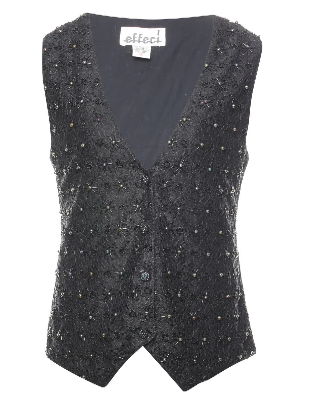 Black 1990s Beaded Lace Waistcoat - S