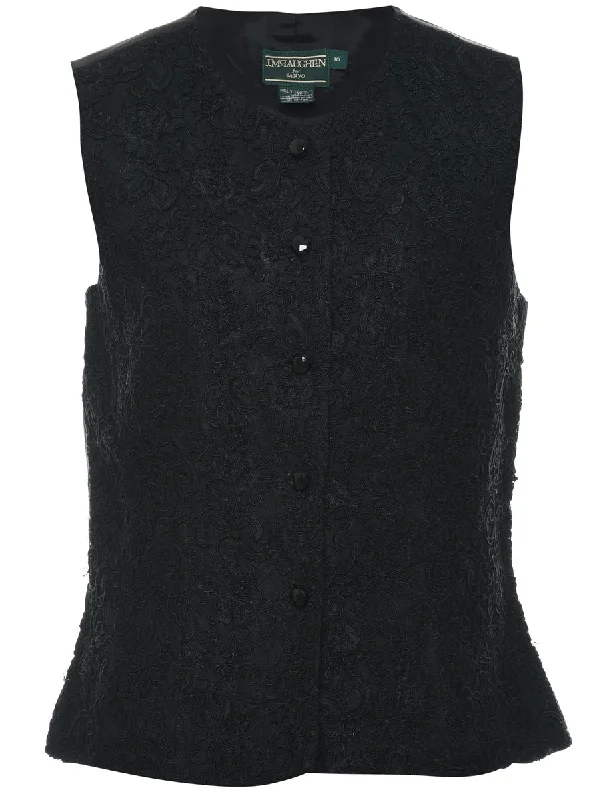 Black 1990s Embroidered Waistcoat - M