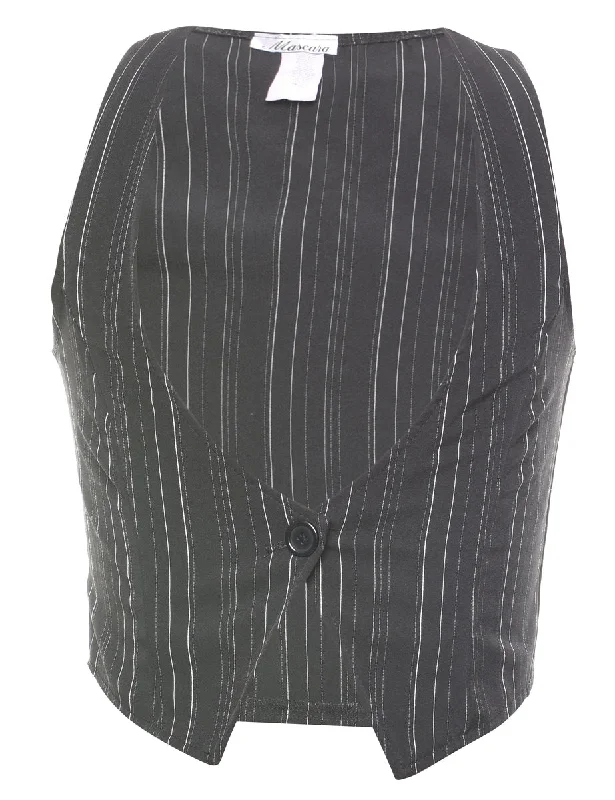 Black Pinstriped 1990s Waistcoat - XS