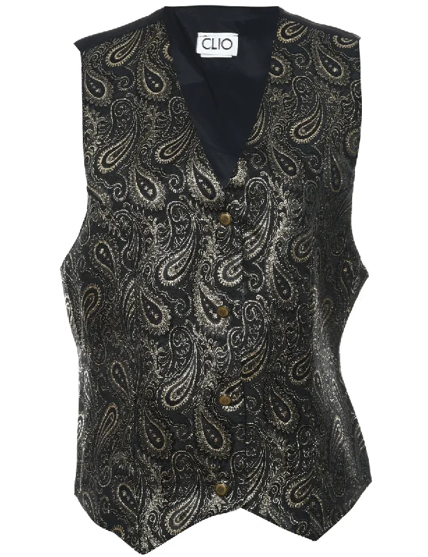 Clio Paisley Pattern Black Sparkly Waistcoat - M