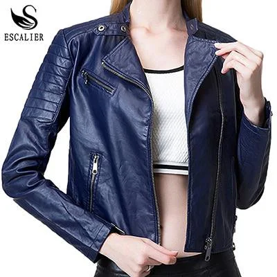 Escalier Blue Motorcycle Women Real Leather Jackets