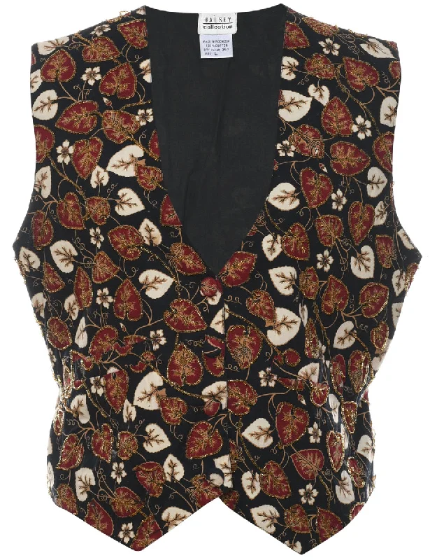 Leafy Print Waistcoat - L