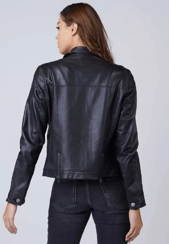 Women’s Black Leather Trucker Jacket