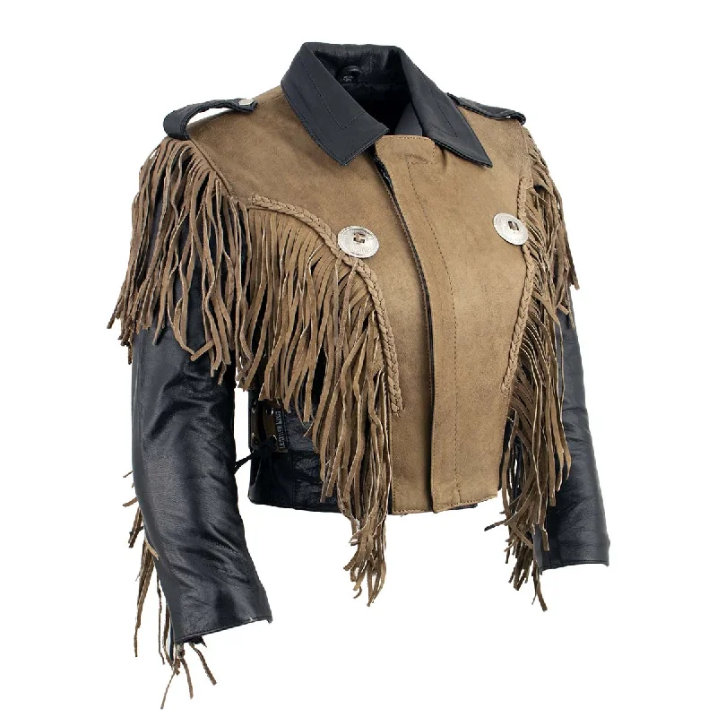 Leather King SH2015 Ladies ‘Fringed’ Cropped Two Tone Jacket with