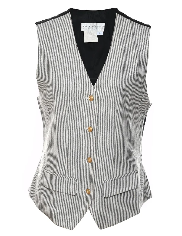 Liz Claiborne Grey & White Striped Waistcoat - M