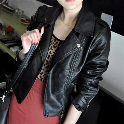 New Fashion Autumn Street Women's Short Washed PU Leather Jacket