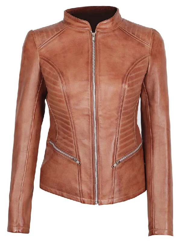 Rachel Women Cognac Leather Jacket