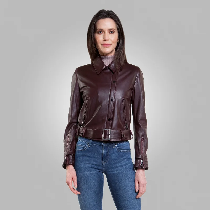 Women’s Buttoned Up Dark Chocolate Brown Leather Jacket