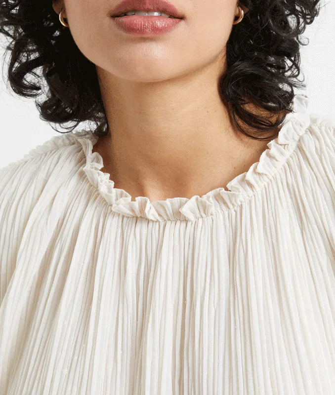 Callie Lurex Pleated Top - Cream