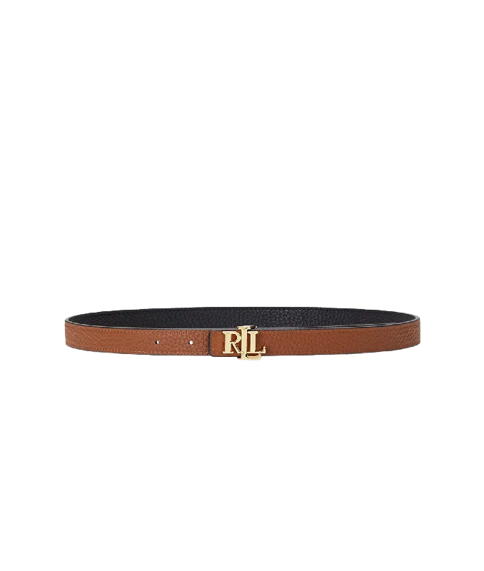 Logo Reversible Leather Skinny Belt - Black