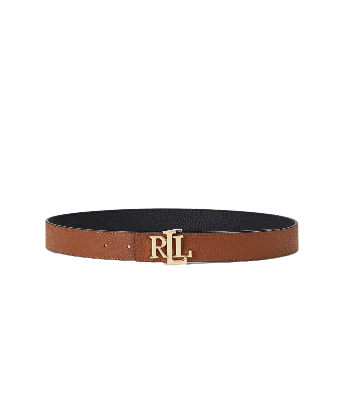 Logo Reversible Pebbled Leather Belt - Black