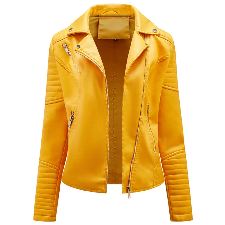 Women's Yellow Leather Moto Biker Jacket