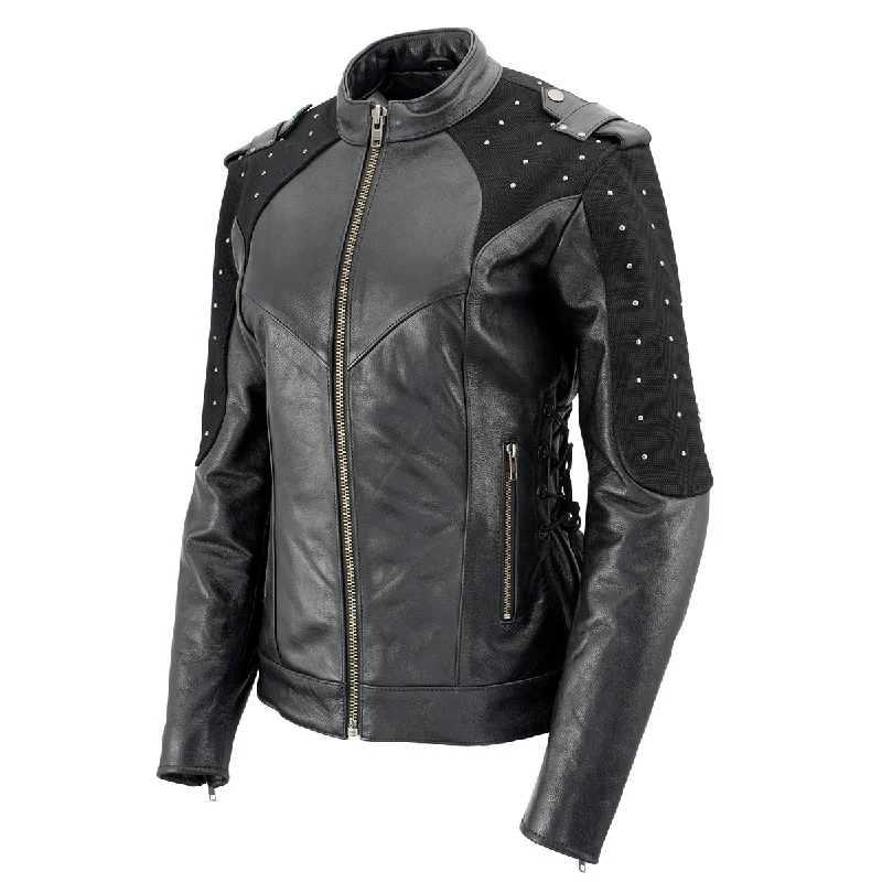 Xelement Women's Scuba Black Leather Motorcycle Biker Jacket with