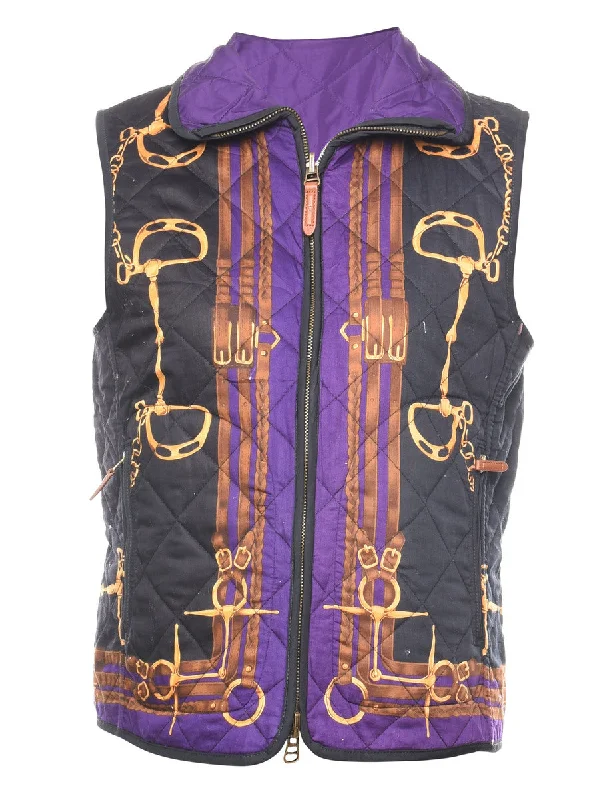 Zip-Front Multi-Colour Patterned & Quilted Waistcoat  - M