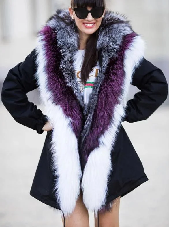 3 Tone Real Silver Fox Fur Collar/Parka Rabbit Fur Liner Coats