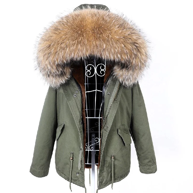 Big Fluffy Fox Fur Collar Parkas Short Coats