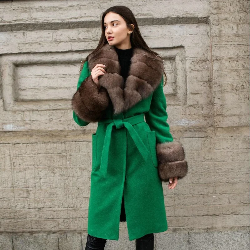 Cashmere Trench Coats Real Fur Collar & Cuffs