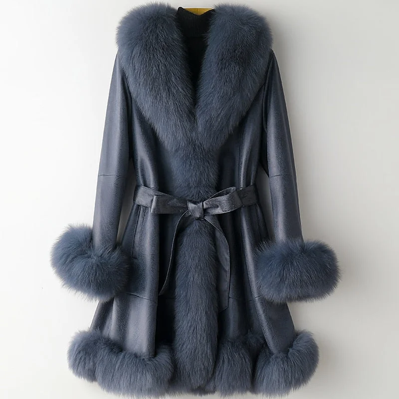 Genuine Leather Real Rabbit & Fox Fur Long Coats