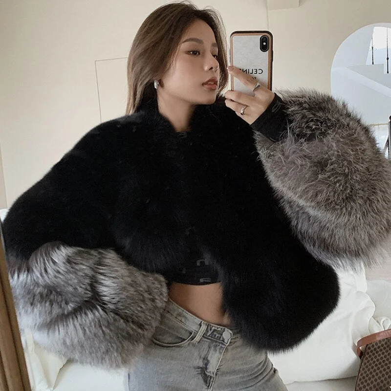 Genuine Silver Fox Fur Short Fluffy Coats