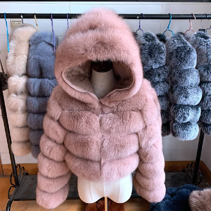 Hoodie Fox Fur Short Coats