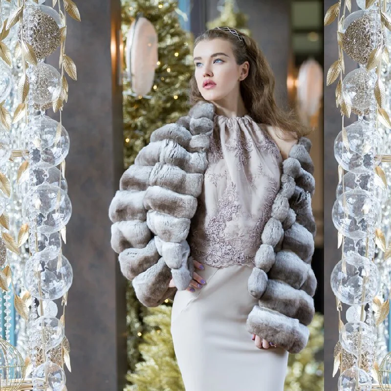 MANDARIN COLLAR Rabbit Fur Coat