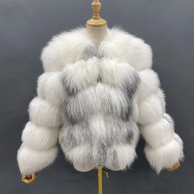 Marble Real Fox Fur Short Coats