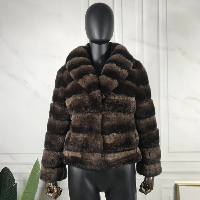 Rabbit Fur Turndown Collar Coat