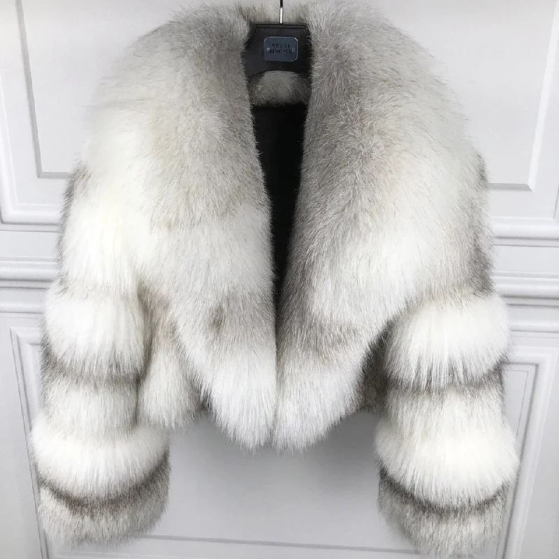 Real Fox Fur Big Turn-Down Collar Waist Coats