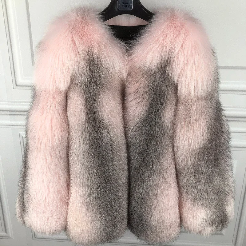 Real Fox Fur Color Blend No Collar Long Coats