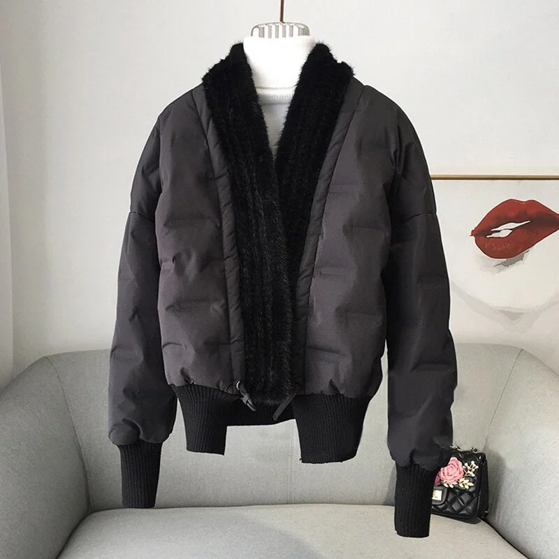 Real Knitted Mink Fur Puffer Down Jackets