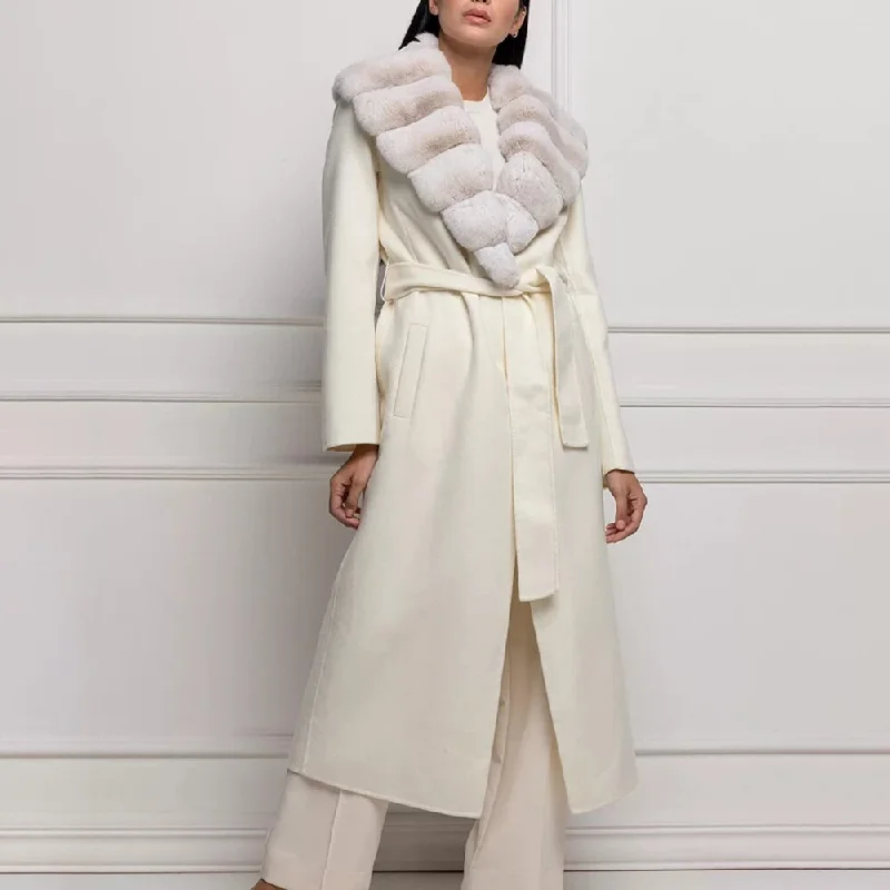 White Rex Rabbit Fur Collar Cashmere Long Coats