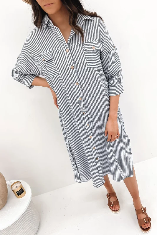 Abra Midi Dress Navy Stripe