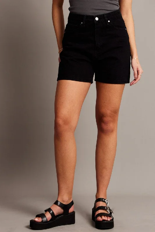 Black Relaxed Denim High Rise Longline