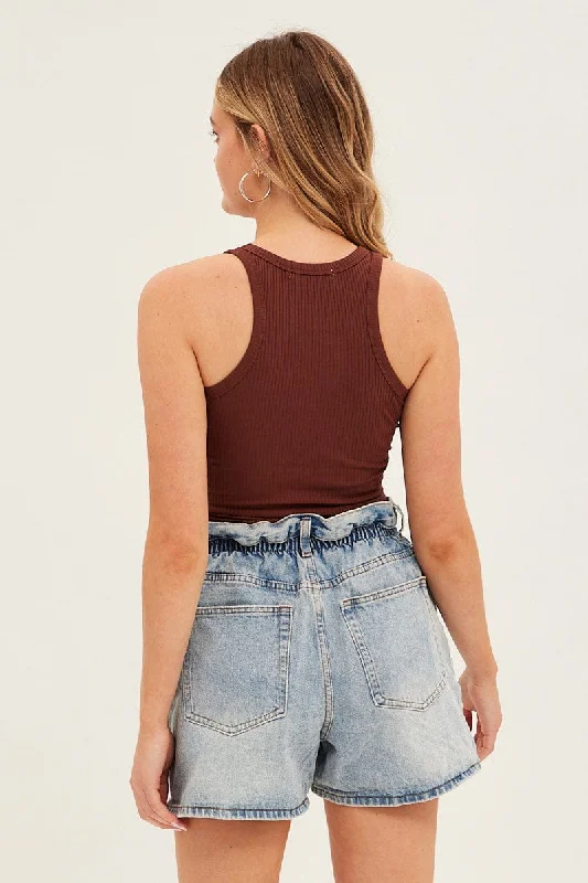 Blue High Waist Denim Shorts Relaxed